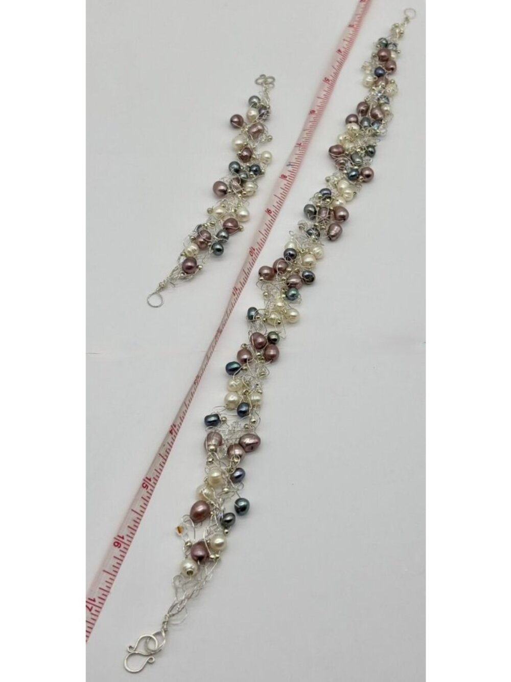Artisan-Made Collar and Bracelet Set .999 Fine Silver Freshwater Pearls Crystals - Picture 15 of 15